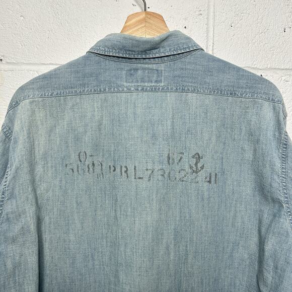 Vintage Polo Ralph Lauren Denim "Stenciled" Button Down Long-Sleeve - Picture 4 of 9